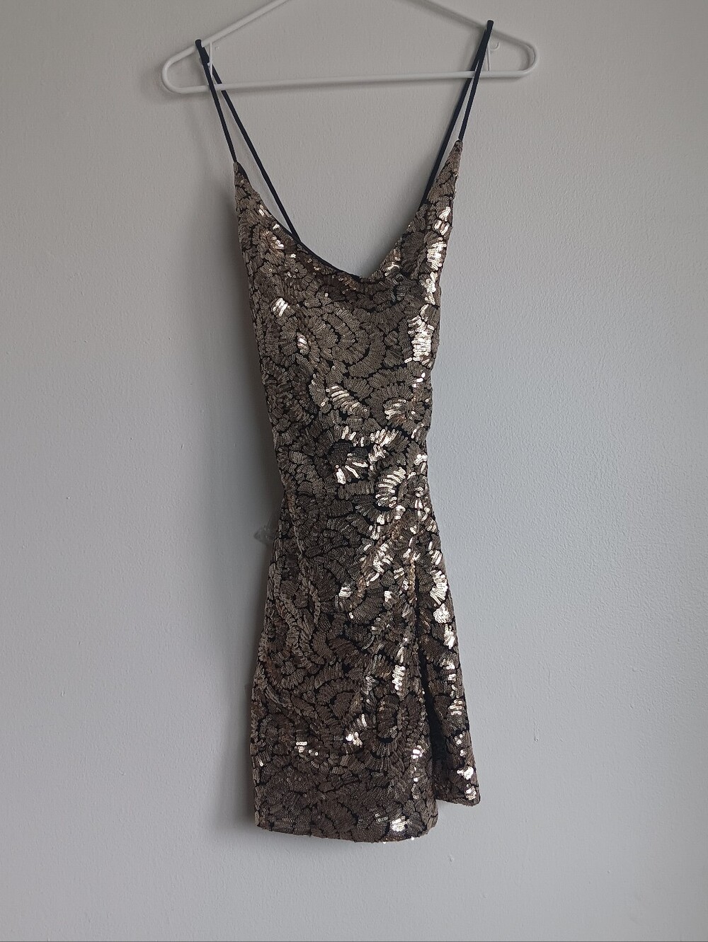 WYLDR Moving On Mini Wrap Dtess Small Gold Sequins Glam Cocktail Party New Year